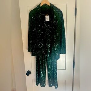 Whistles sequin suit in dark green